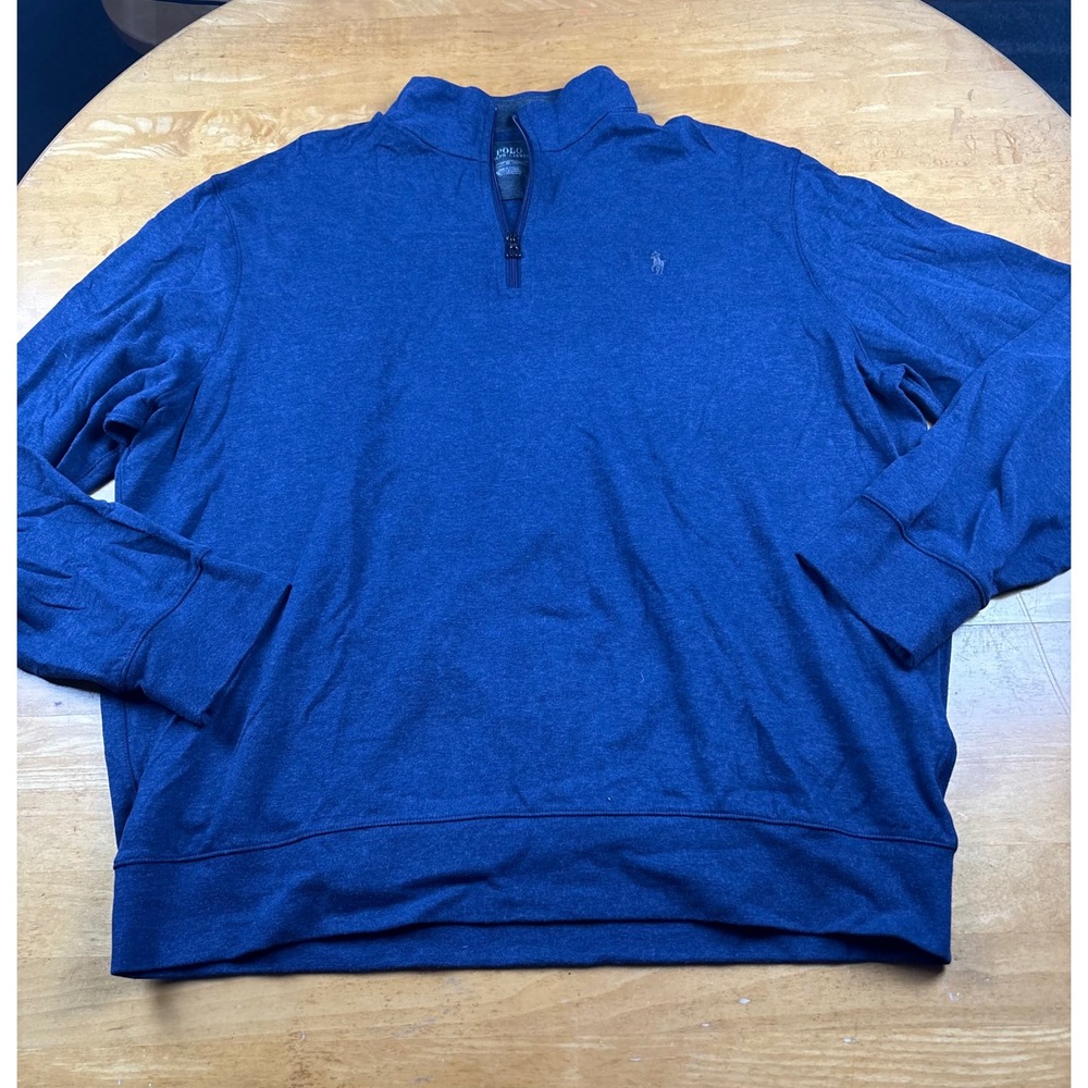 Polo Ralph Lauren Mens XL Blue Heathered Quarter Zip Pullover Pony Logo Sweater